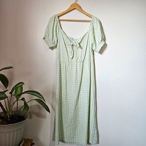 NEVER WORN ROXY HOUNDSTOOTH PATTERN MILKMAID STYLE MIDI DRESS SIZE MEDIUM